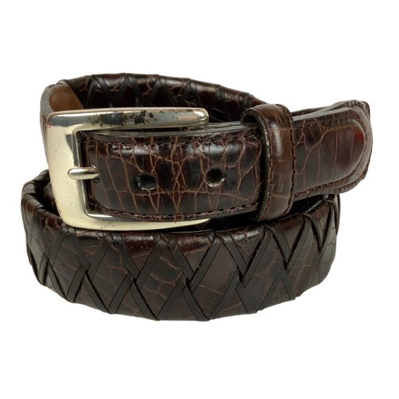 Vintage Brighton Mens Braided Leather Belt Silvertone Brass Buckle Size 40 Brown - Picture 1 of 7